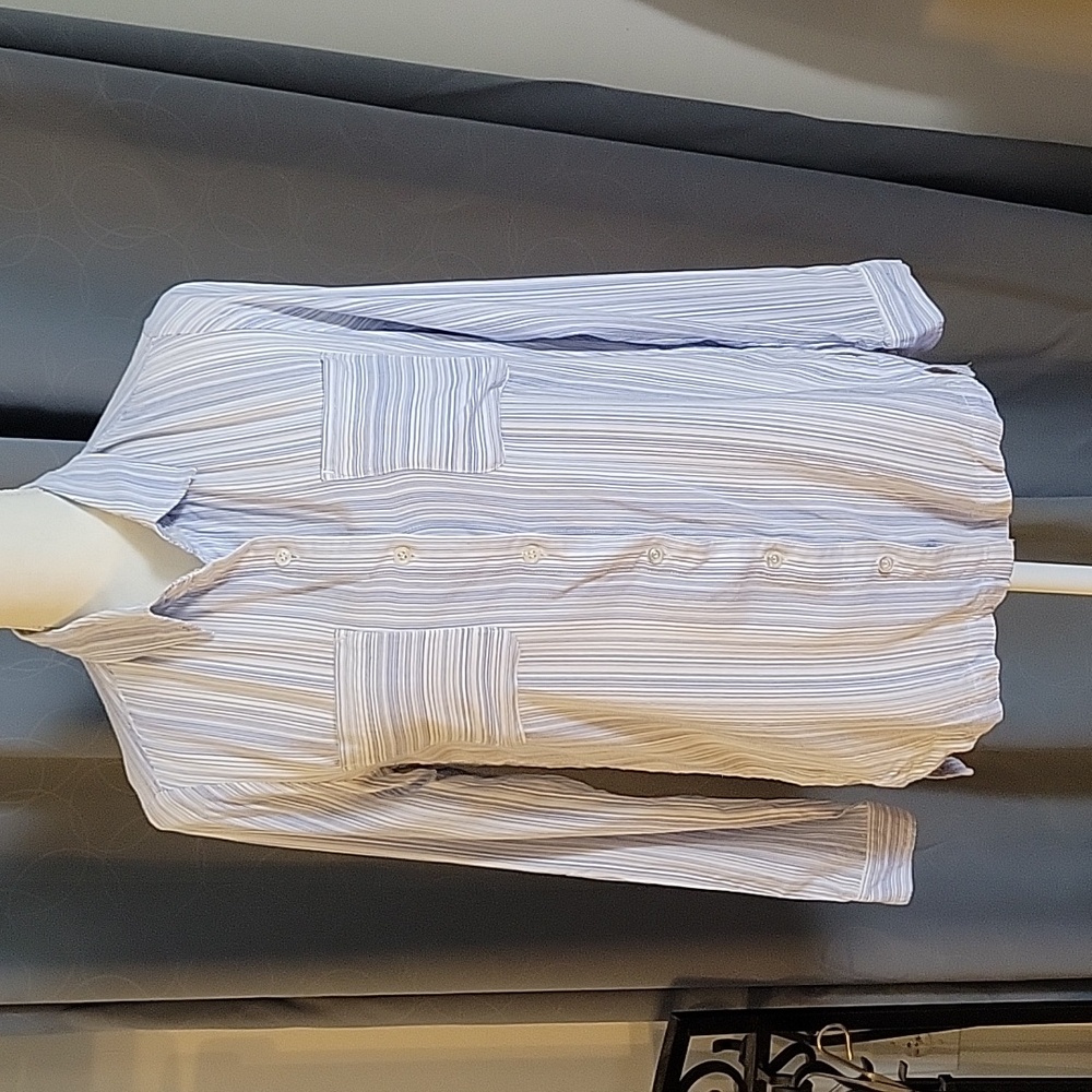 Athleta Womens Peninsula Stripe Roll Tab Long Sleeve Button Up Top Tunic XS Blue